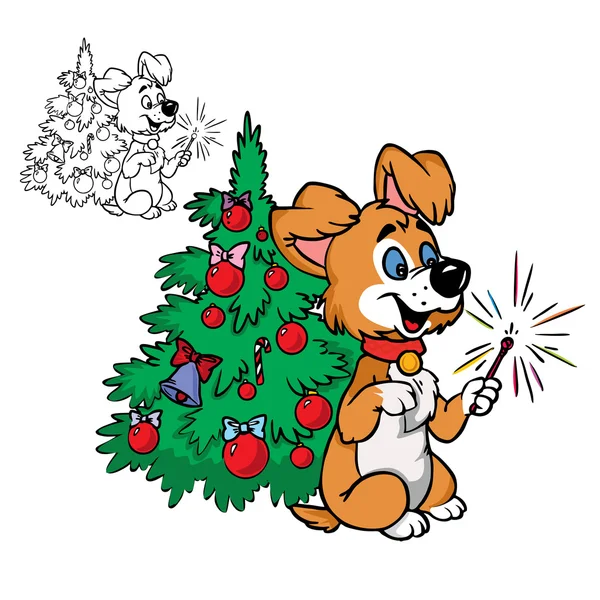 Happy dog with sparkler — Stock Vector